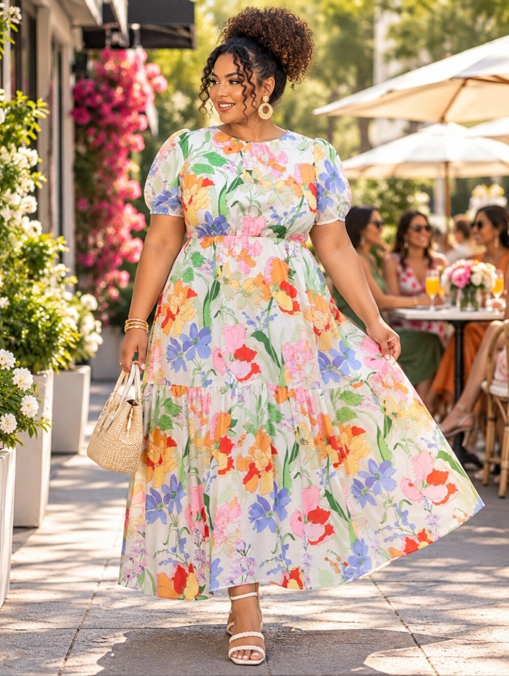 NWT Sugarlips Juliet Floral Tiered Maxi Dress White Multi 2X